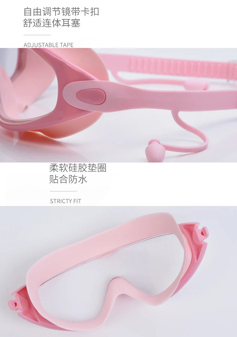Wide-Frame Anti-Fog Swimming Goggles with Earplugs