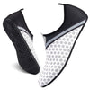 A pair of black and gray waterproof aqua socks shown from the side.