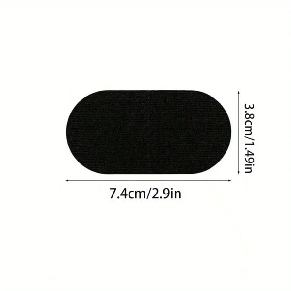 Black anti-snoring mouth strips for sleep, measuring 3.8cm by 7.4cm.