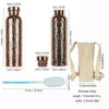 A brown copper insulated water bottle with a textured pattern and a silicone anti-slip grip and shoulder strap.