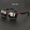 Black red vintage designer square sunglasses with a black frame and white accents