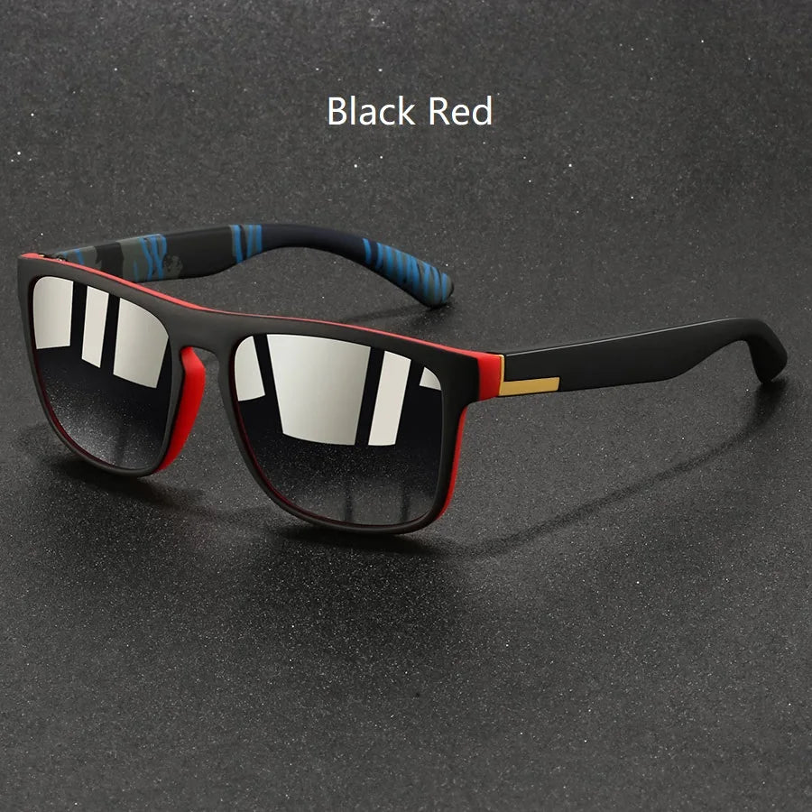 Black red vintage designer square sunglasses with a black frame and white accents