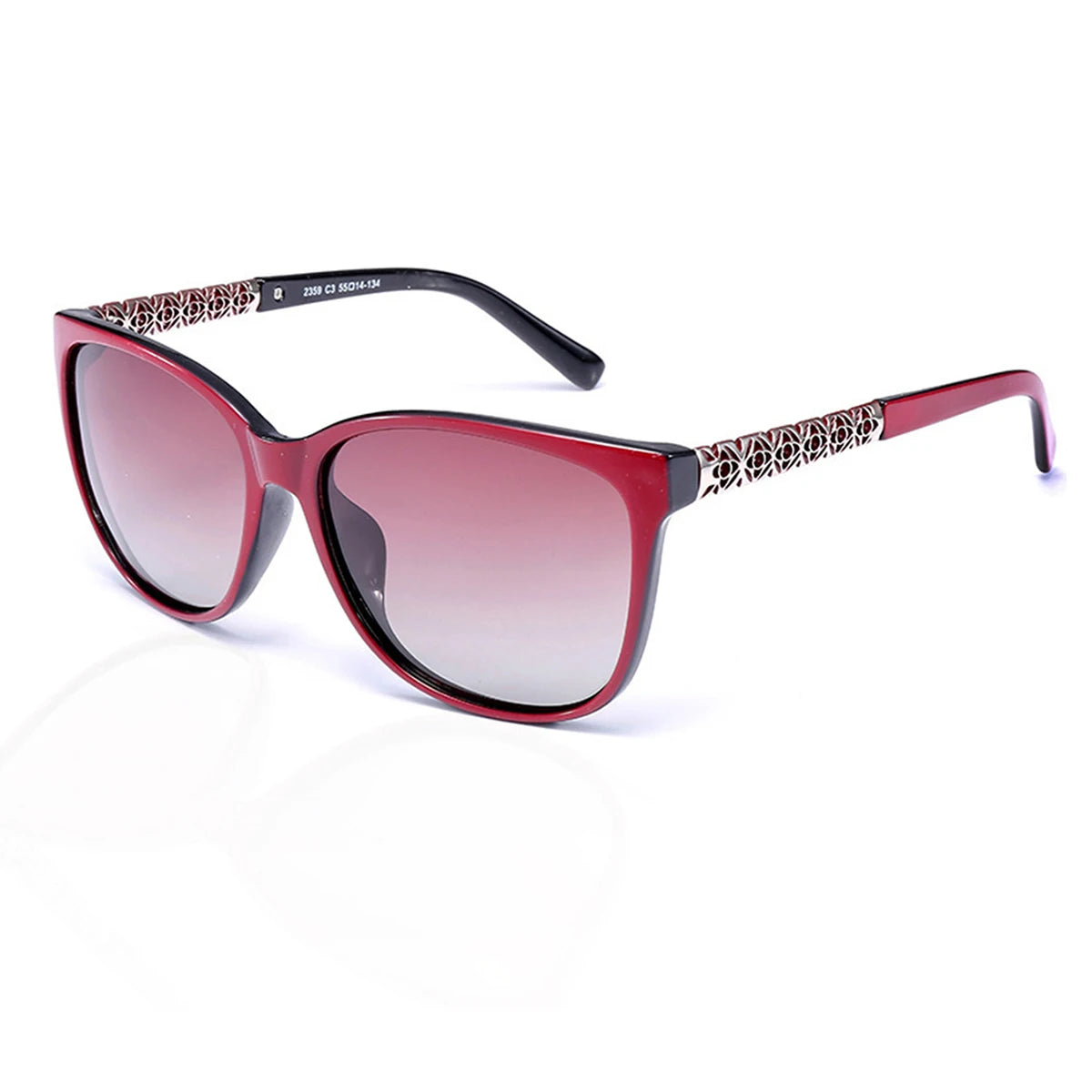 Lunettes de soleil à monture rouge polarisées avec un design de tempes à motif