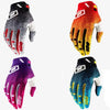 A collection of four durable motorcycle off-road cycling gloves in black, orange, purple, and blue.
