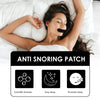A woman is shown applying an anti-snoring patch to her nose while resting on a white pillow.