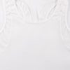 White women's breathable sport tank top with mesh detailing on the neckline and armholes.