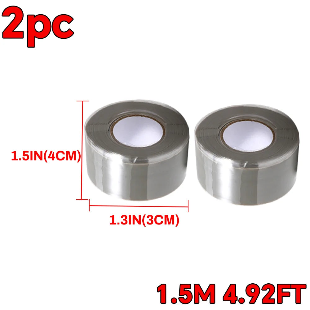 Two rolls of 1.5-inch silicone repair tape, 1.3 inches wide, for plumbing and cables.