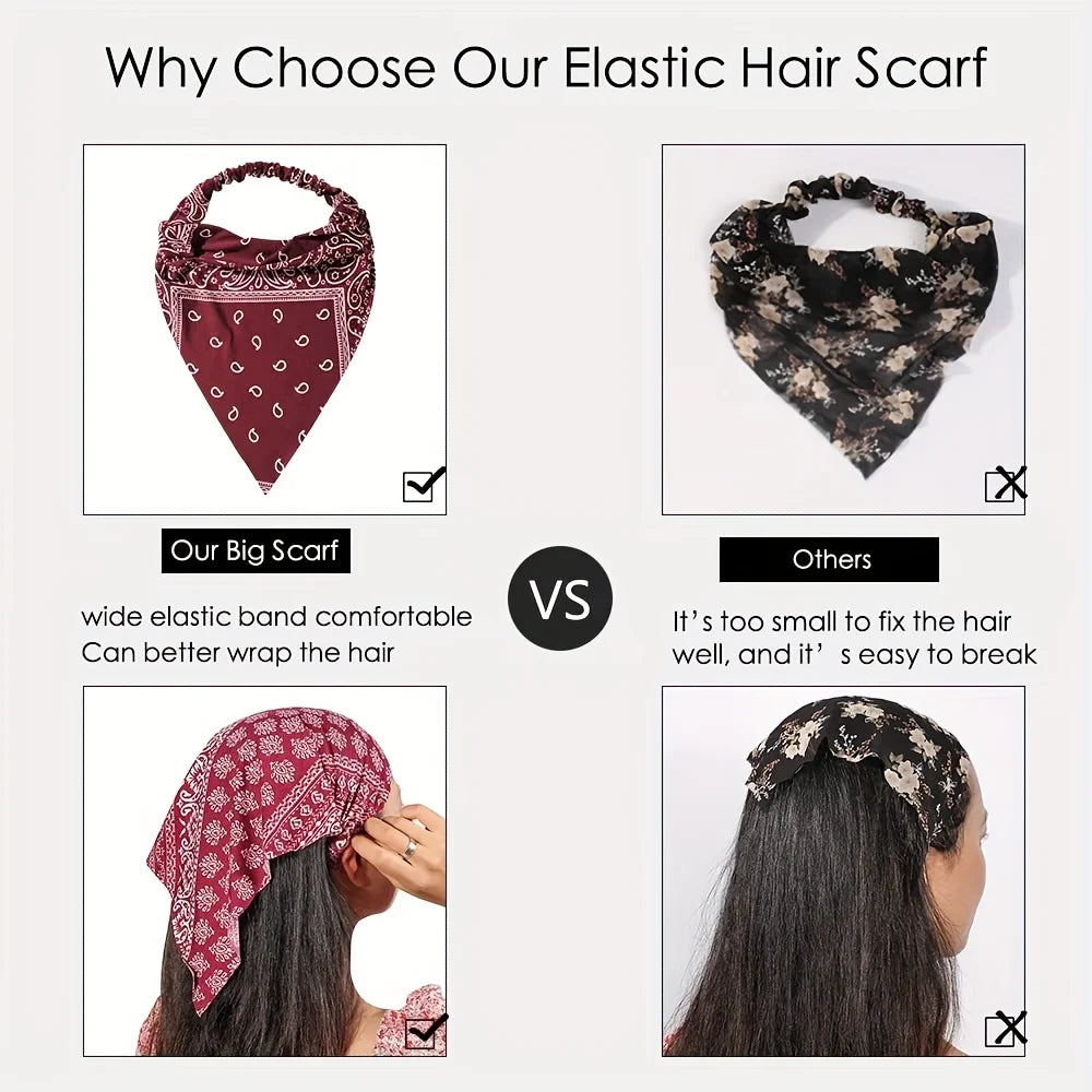 Comparación entre una bufanda de banda elástica ancha y una bufanda pequeña para el cabello