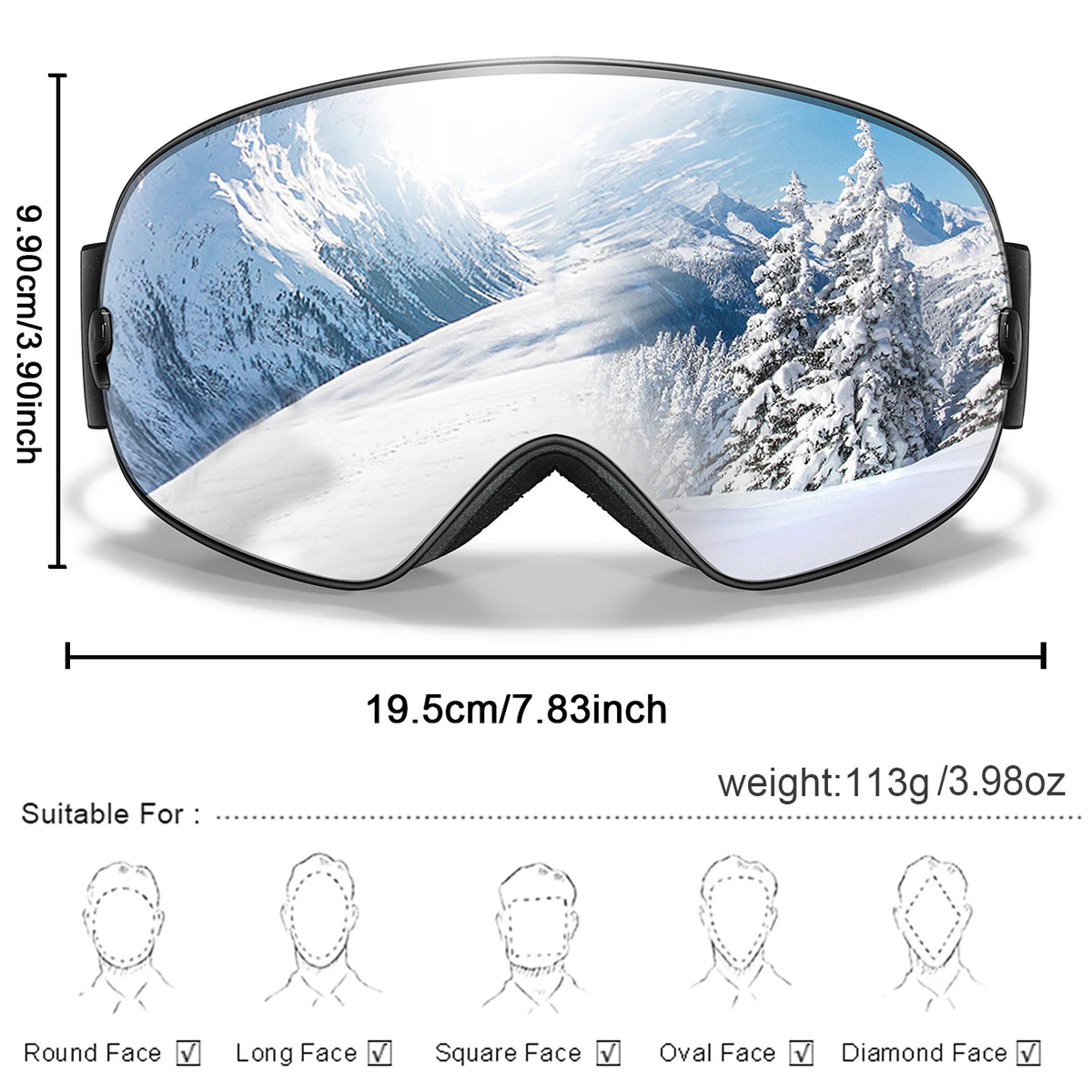Outdoor Ski Goggles with Protective Case and Anti-Fog Lenses