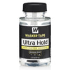 A bottle of Walker Tape Ultra Hold hair system adhesive with a black cap and clear liquid.