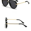 Classic oval pilot sunglasses with black lenses and gold-toned arms