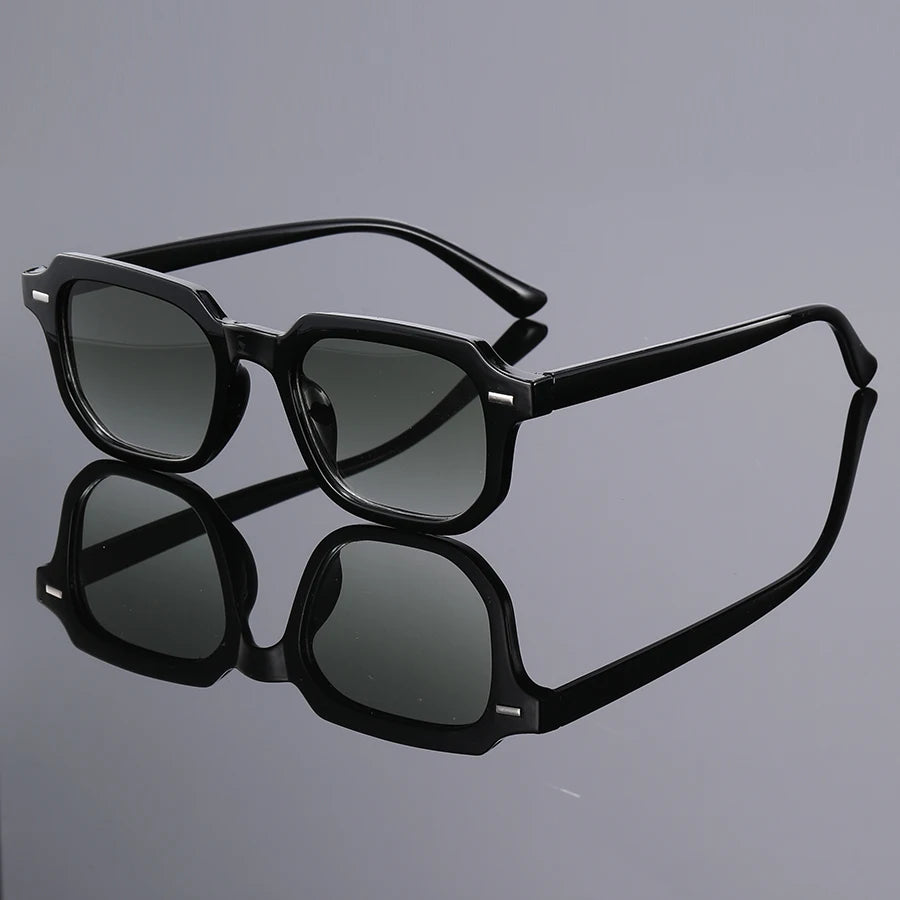 Retro Square Sunglasses with Rivet Accents for Men