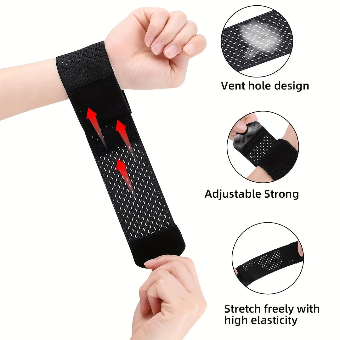 Black wrist support strap with vent holes showing adjustable and stretchy features