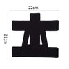 Black elastic patch designed for shoulder pain relief, measuring 22cm by 21cm.