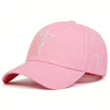 A pink unisex embroidered snapback baseball cap shown from the side.