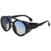 Dark blue retro steampunk goggles sunglasses with gold accents