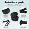 Diagram showing the strength upgrade analysis of a knee support sleeve, detailing components like EVA foam and nylon buckles.