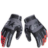 A pair of black and gray cycling gloves with red accents shown from the palm side.