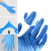Gants de nettoyage en nitrile bleus vifs et robustes, vus sous différents angles.