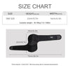 Diagram showing the size chart and dimensions of an elbow support brace.
