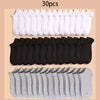 A set of 30 pairs of soft lightweight ankle socks in white, black, and gray colors.
