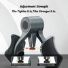 A pelvic muscle trainer device demonstrating adjustment strength with diagrams showing how to tighten or loosen the fit.