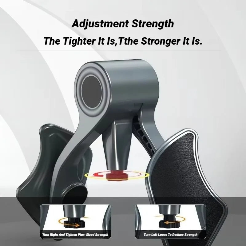 A pelvic muscle trainer device demonstrating adjustment strength with diagrams showing how to tighten or loosen the fit.