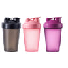 Three leak-proof sports shaker bottles in black, pink, and purple colors.