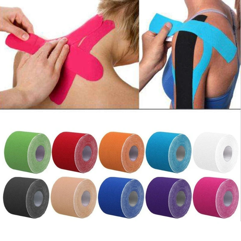 Rolls of colorful kinesiology tape used for facial lifting and wrinkle treatment