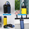 Yellow and blue paracord straps for water bottles used in indoor office and outdoor sports.