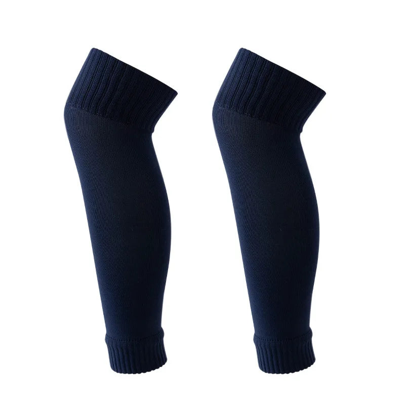 A pair of navy blue compression football socks displayed against a white background.