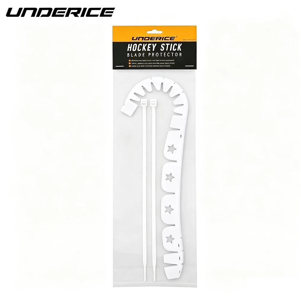 Manchon en plastique transparent avec protecteur de lame de bâton à hockey et inserts en forme d'étoile.