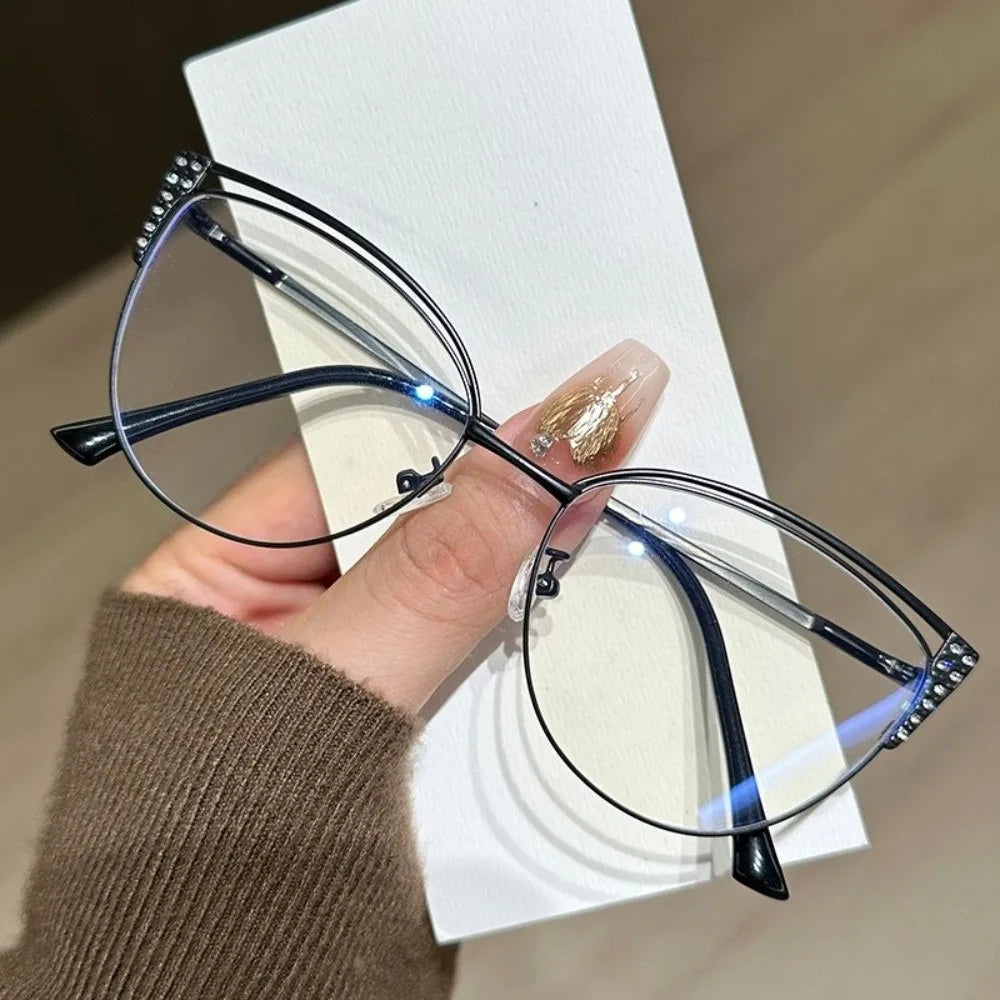 Rhinestone-Trimmed Blue Light Blocking Glasses with Clear Square Frame