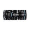 A black and gray bohemian vintage print headband featuring striped patterns.