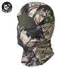 A camouflage patterned breathable mesh balaclava face mask worn on a person's head.