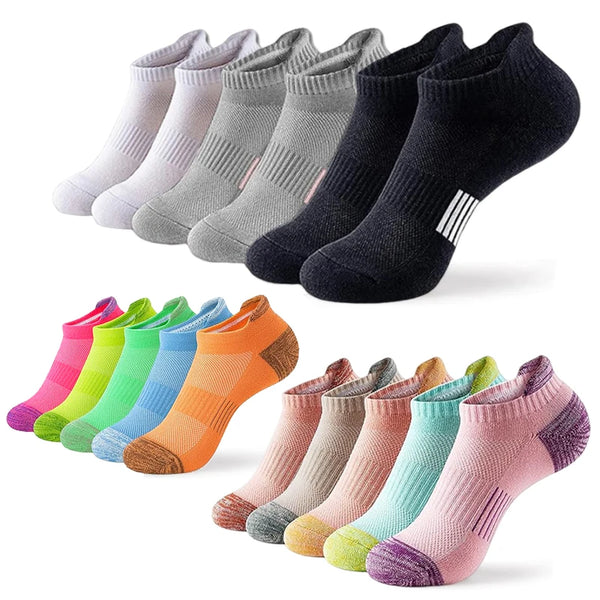 A pack of six breathable women's sports socks in various pastel and earth tones.