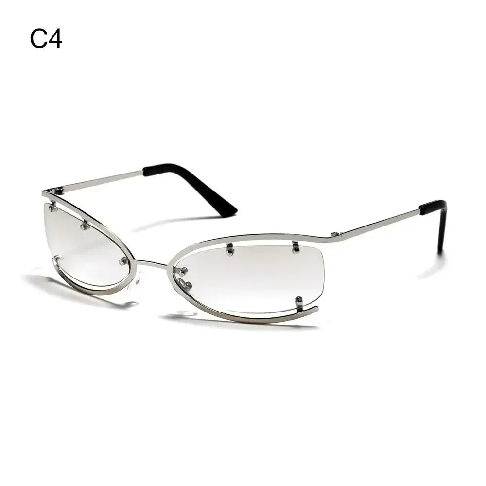 Clear acetate sunglasses with a black temple and a gradient lens design.