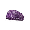 Purple patterned sports headband with paisley and geometric designs