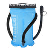 A blue hydration reservoir bladder with a black strap and mouthpiece is shown.