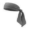 A gray breathable sports headband tied in a knot, shown from the side.
