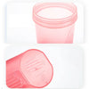 A pink leakproof protein shaker bottle with a screw-on lid shown in two views.