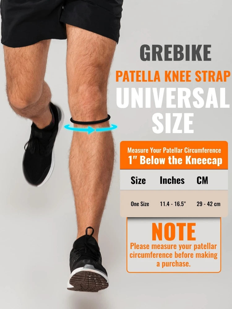 A person's leg shows a silicone knee strap placed below the kneecap for joint support.
