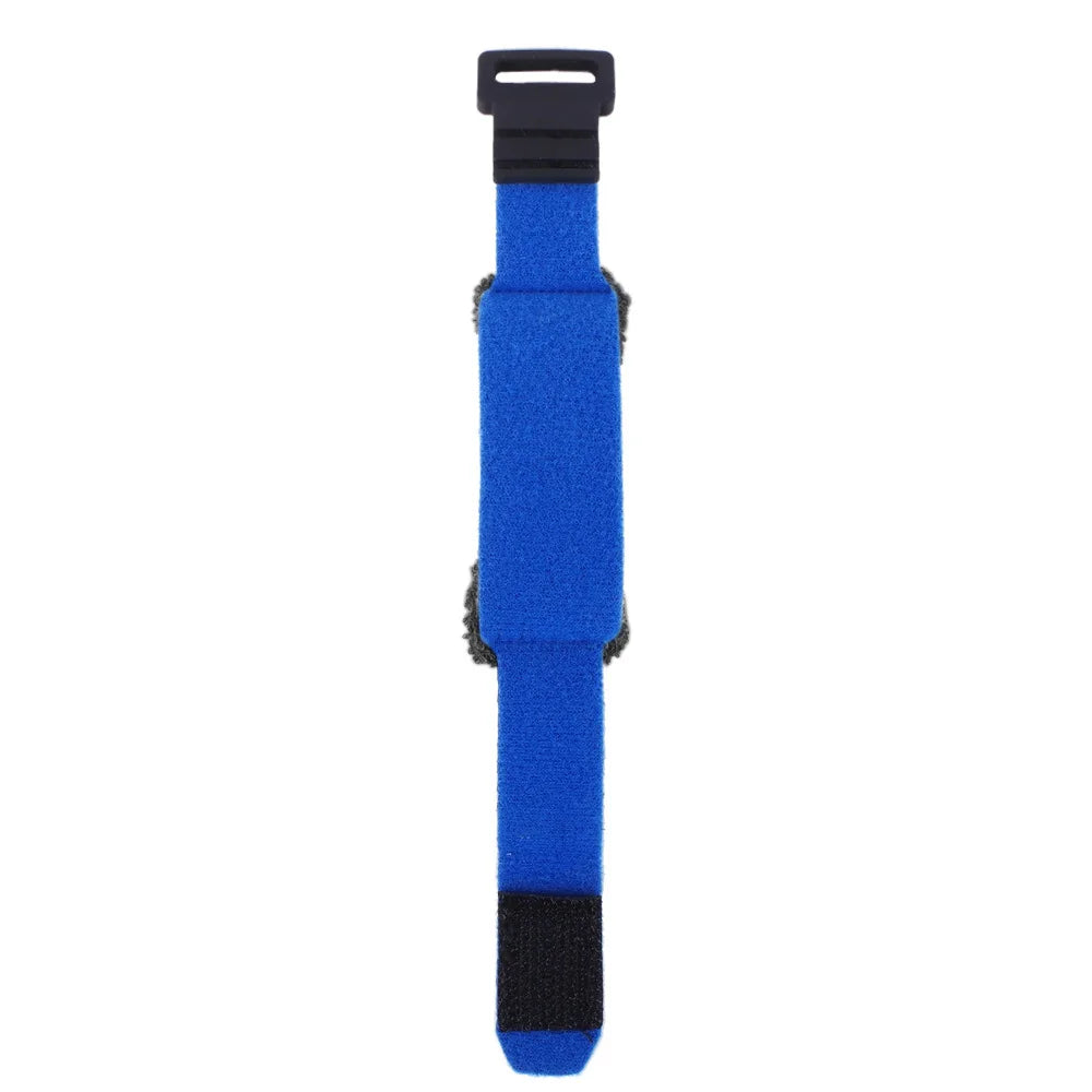 A blue and black damper tape used for string noise reduction.