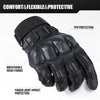 Black tactical outdoor gloves featuring TPR protection and breathable mesh fabric for comfort and flexibility.