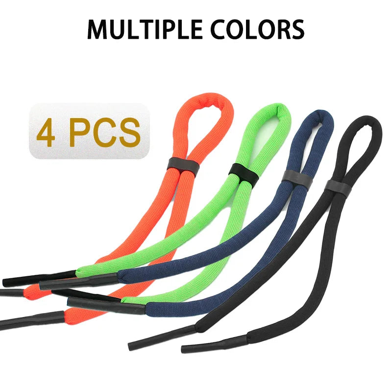 Four colored floating eyewear straps for water sports