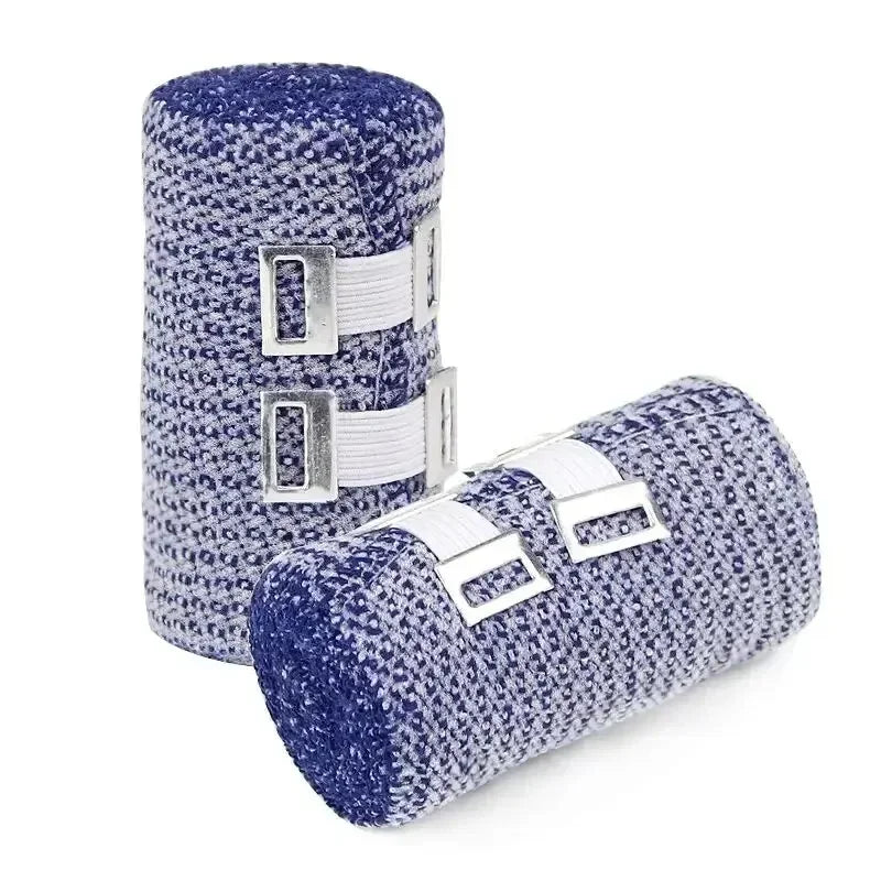 Roll of blue and white self-adhesive instant cooling ice tape for muscle recovery