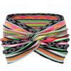 A colorful, striped fabric headband featuring a boho leopard print pattern.