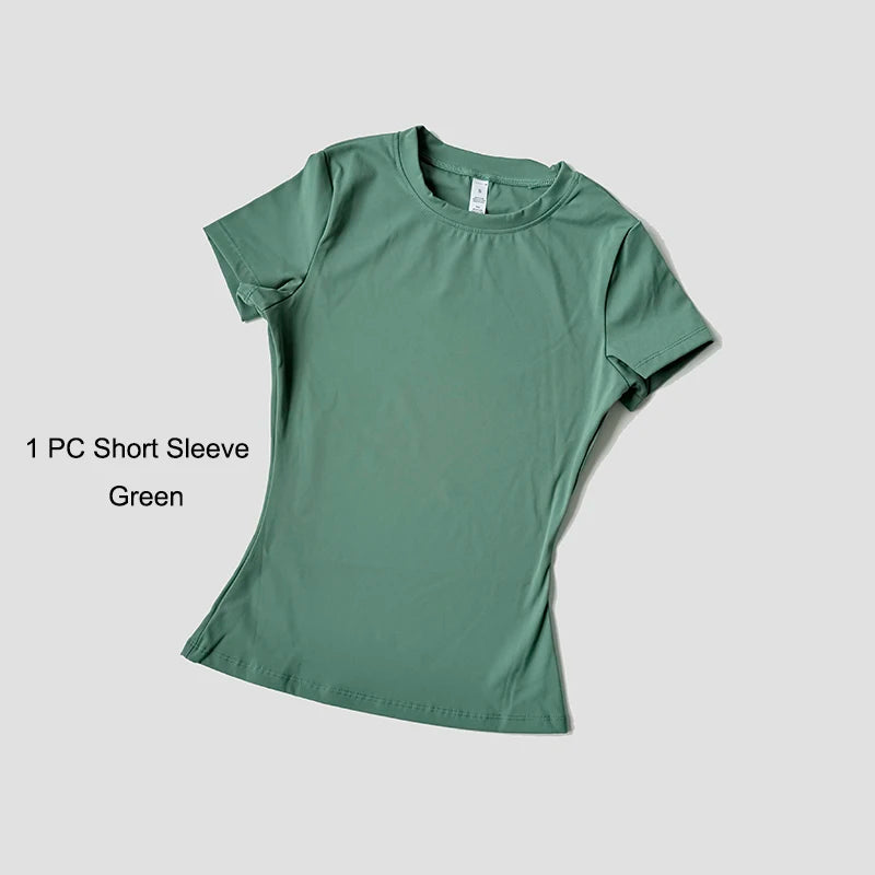 Camiseta de manga corta verde sólida para mujer.