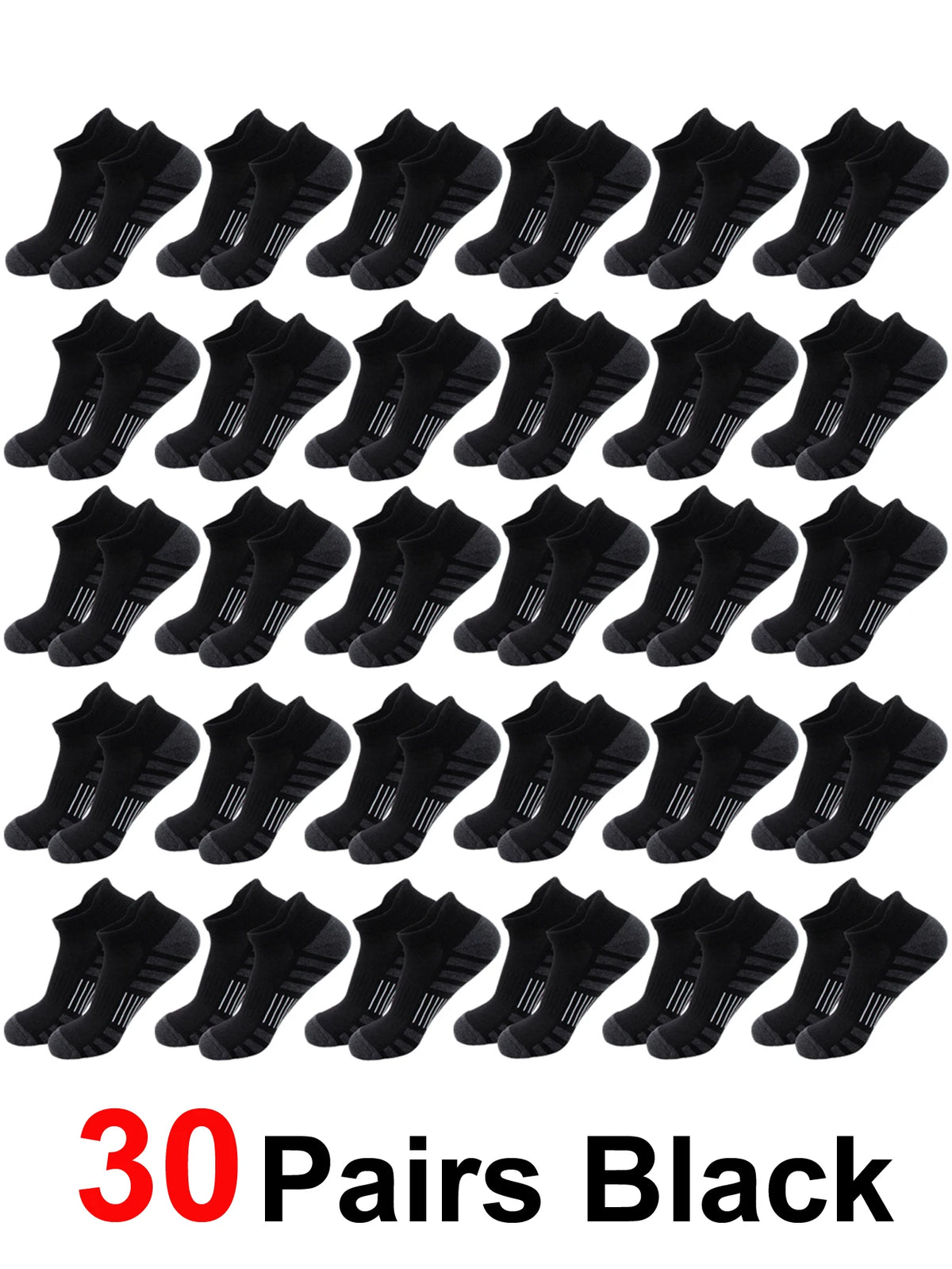 30 pairs of black ankle athletic running socks for men and women