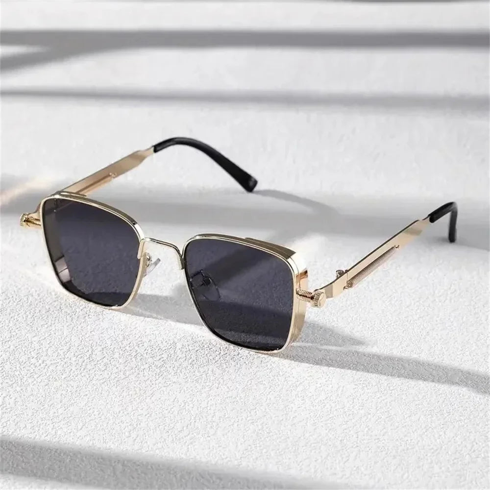 Vintage Steampunk Square Sunglasses with Metal Frame